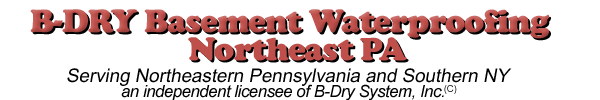 B-Dry wet basement waterproofing company repairs leaky foundation,  French drain tile drainage systems installed, sump pumps for wet crawlspace moisture flooding, cellar water floods. B-Dry wall sealer contractors
